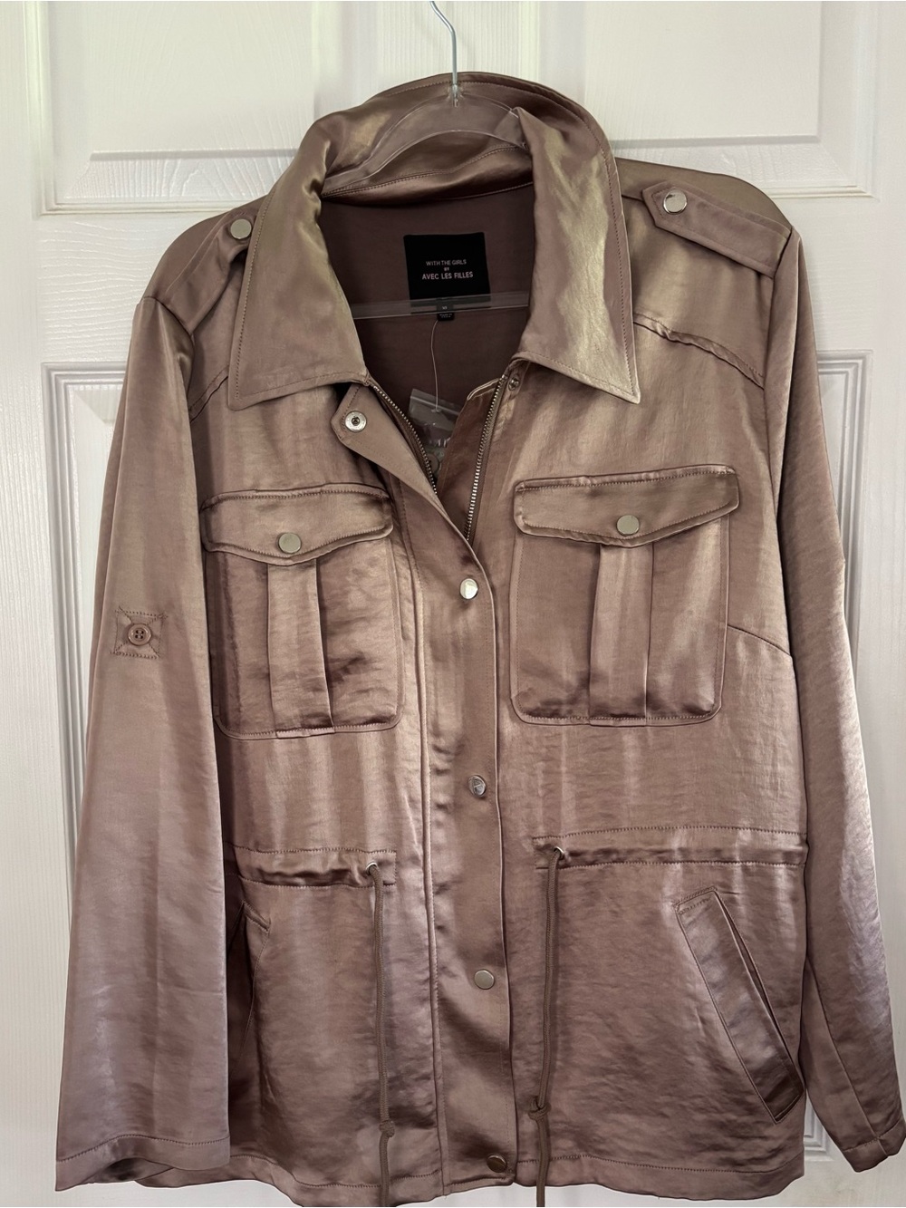 Avec Les Filles Satin Utility Jacket - Taupe